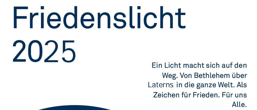 Das Bild zeigt einen blauen Kreis mit dem Text 'edenslicht 25'. Darunter steht 'Ein Licht macht sich Weg', 'Von Bethl Laterns in die ganz Zeichen fur Friede' und 'Kon Feuer 24. 09:00 bi'.