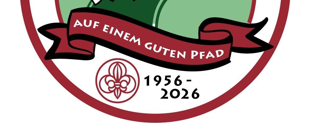 Das Logo für die Pfadfindergruppe Horn, die 70 Jahre von 1956 bis 2026 feiert, mit einer Schleife und deutschen Text sowie einem Symbol in der Mitte.