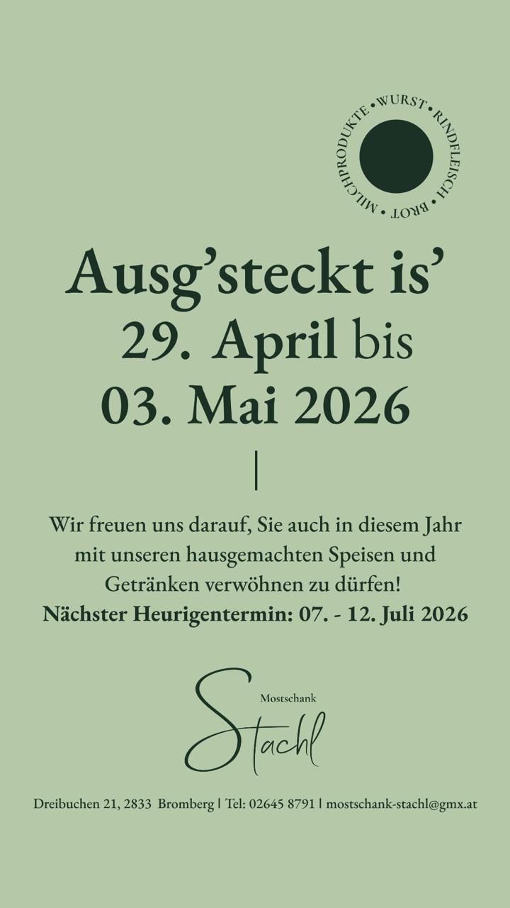 Ankündigung für einen Bauernhofaufenthalt vom 29. April bis 3. Mai 2026. Begrüßung der Besucher mit hausgemachten Speisen und Getränken. Nächster Bauernhofaufenthalt vom 7. bis 12. Juli 2026. Unterschrift unten.