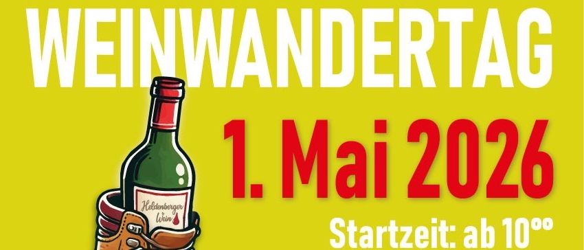 Plakat für den Weinwanderweg Wetzdorf am 1. Mai 2026. Beginn um 10 Uhr an der Feuerwehr Großwetzdorf. Eintrittsgebühr 5 EUR. Die Veranstaltung bietet Wein von lokalen Weinbergen und Kunst von Franz Kirschner und MatiPö. Weinprobe inklusive.