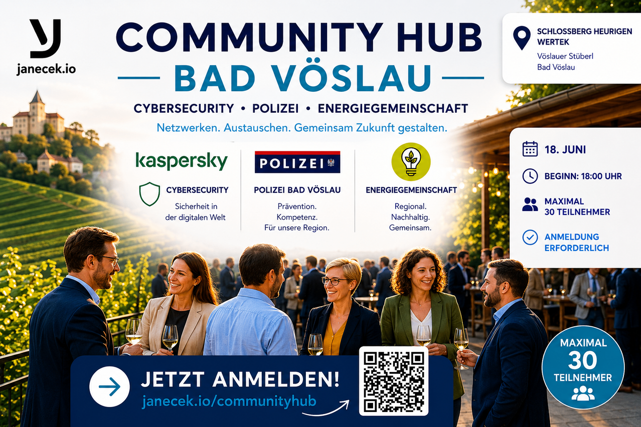Community Hub Bad Vöslau für Cybersicherheit, Polizei und Energiegemeinschaft. Netzwerken, austauschen, Zukunft gestalten. Jetzt anmelden!