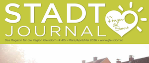 Ein Plakat für die Stadt Journal Zeitschrift. Es zeigt einen grünen Hintergrund, großen weißen Text und ein Herzsymbol mit den Worten 'im Herzen die Sonne'. Es enthält auch die Heftnummer, das Datum und die Website der Zeitschrift.