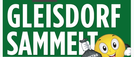 Ein Plakat für Gleisdorf Sammet, ein Gemeinschaftsprojekt, zeigt ein lächelndes Emoji, das einen Beutel mit den Worten Samstag 21. März in der Hand hält.