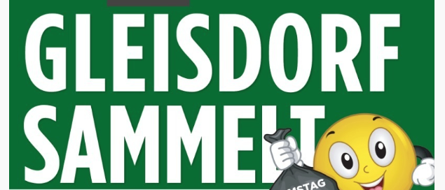 Ein Plakat für Gleisdorf Sammet, ein Gemeinschaftsprojekt, zeigt ein lächelndes Emoji, das einen Beutel mit den Worten Samstag 21. März in der Hand hält.