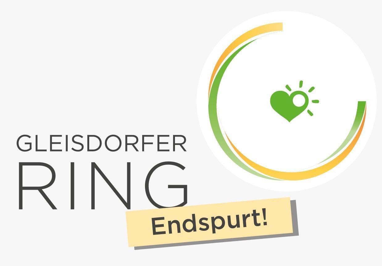 Ein kreisförmiges Logo mit einem grünen Herzen und einer Glühbirne. Der Text 'EISDORFER ING Endspurt!' ist in fetter schwarzer Schrift. Ein gelbes Banner mit dem Wort 'Endspurt!'.