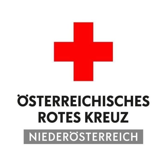 Rotes Kreuz Logo in Rot auf weißem Hintergrund mit dem Text Osterreichisches Rotes Kreuz Niederosterreich.