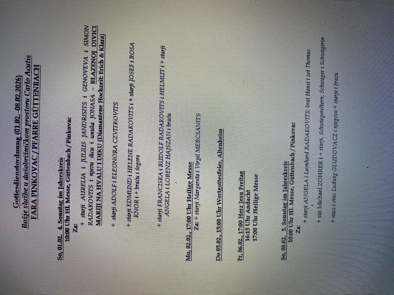 Ein Dokument zeigt verschiedene Namen, Daten und Uhrzeiten. Es enthält Namen wie Angela, Joseph und andere. Die Daten reichen von 2. März bis 5. März. Die Zeiten sind im 24-Stunden-Format, mit Veranstaltungen zwischen 16:00 und 18:00 Uhr.