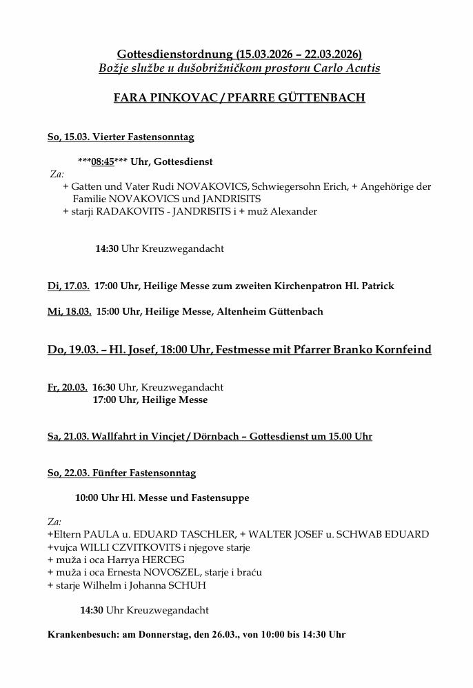 Dokument legt einen Zeitplan für Gottesdienste fest, einschließlich eines Gebetsdienstes, heiliger Messen und einer Prozession. Daten, Zeiten und spezifische Messen werden notiert, wobei Familienmitglieder und bemerkenswerte Teilnehmer aufgeführt sind.