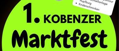 Plakat für das 1. Kobenz Marktfest am 29. August 2026 mit Aktivitäten wie Wortgottesfeier, Weinspezialitäten und einem Kinderbereich mit Laser und Hindernisparcours.
