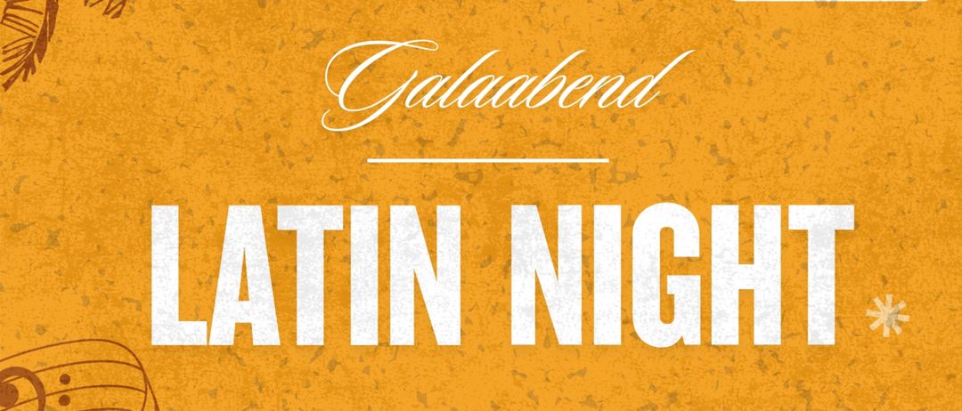 Ein Plakat für Latin Night im Atrium in Bad Schallerbach, 23. November 2025. Es zeigt einen Sombrero, Musiknoten und Schneeflocken. Ticketpreise sind VVK 15€, AK 18€.