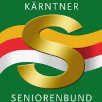Ein goldenes 'S' auf grünem Hintergrund mit roten, weißen und gelben Streifen. Der Text 'Kärtner' ist über dem 'S' und 'Seniorenbund' ist darunter.