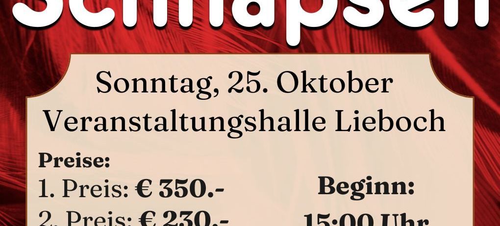 Plakat für eine Schnapsverkostung am 25. Oktober im Veranstaltungsort Lieboch. Es sind drei Preiskategorien aufgeführt, zusammen mit einer Startzeit und Kontaktinformationen.
