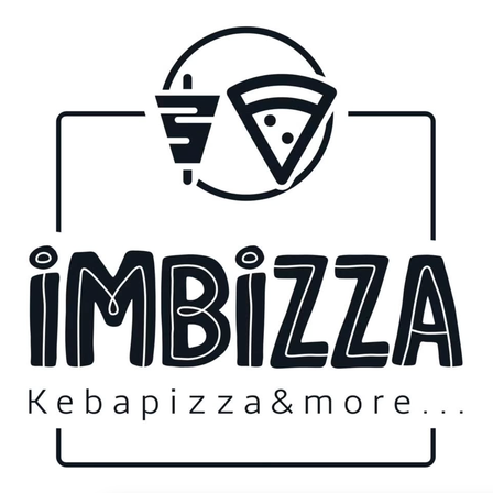 Das Logo von iMBIZZA zeigt eine stilisierte Pizzascheibe mit einem Kegel und einem einzigartigen Design. Der Text lautet 'Kebabpizza & mehr...'