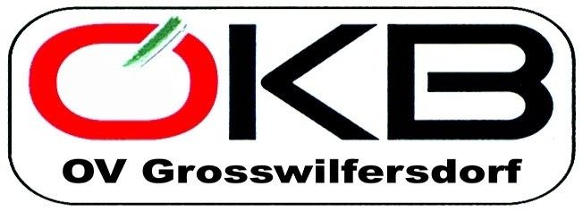 Logo für OVB Grosswilfersdorff, mit einem roten Kreis und einem grünen Blatt, darunter steht 'OVB Grosswilfersdorff' in Schwarz.