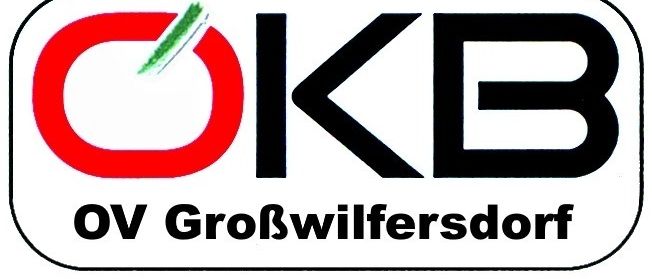 Das Logo für OKB OV Grosswilfersdorff zeigt einen roten Kreis mit einer grünen Linie und den Buchstaben O, K, B in Schwarz. Darunter steht der Name Grosswilfersdorff in Fettdruck.
