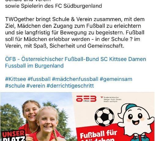 Plakat über ein Fußballtraining für Mädchen, organisiert von Bianca Gröller. Datum: 11.04.2026. Zeit: 11:00-12:15. Ausgetragen von SC Kittsee.