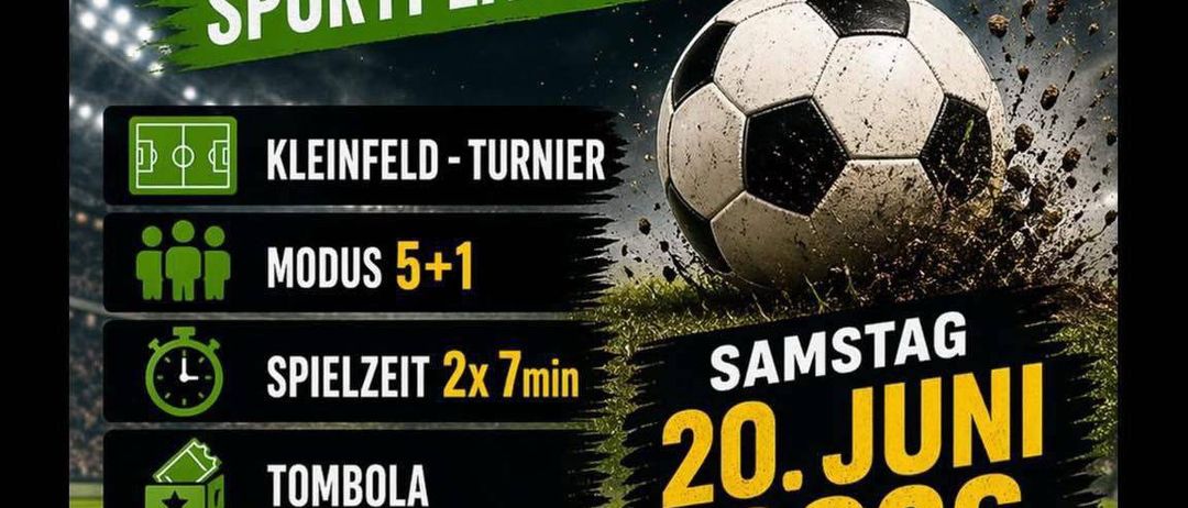 Das Plakat bewirbt das 5. Nun Dorn Gedenkturnier Sportsplatz Kitsee. Geplant für Samstag, den 20. Juni 2026, Beginn 13 Uhr, zeigt es einen Fußball und ein Stadion.