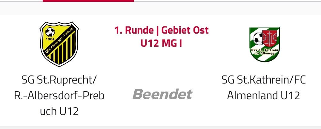 U12 Fußballspiel zwischen SV Ruprecht und SG St.Kath Almenland. Ergebnis: Beendet.