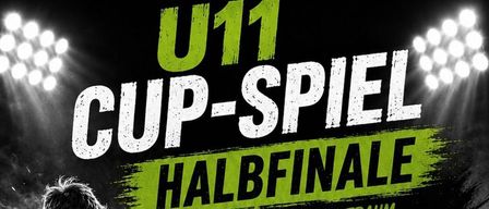 Ein Fußballer in Aktion, der einen Ball tritt. Der Plakattext lautet 'Cup-Spiel Halbfinal'. Das Datum ist der 15. Mai 2026 und die Uhrzeit ist 17:00 Uhr. Es ist das Halbfinale des Sport Club Cups.