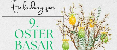 Plakat für den 9. Ostermarkt, der am Sonntag, 22. März 2026, im Hof des Gemeindeplatzes stattfindet. Es zeigt eine Vase mit Ostereiern und erwähnt Spenden für die Jugendfeuerwehr Hof bei Straßen.
