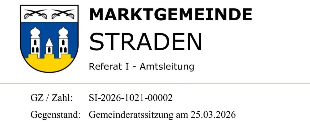 Ein Dokument mit dem Titel 'ARKTGEMEINDE TRADEN'. Es zeigt 'rat I - Amtsleitung', eine Nummer '26-1021-00002' und ein Datum '25.03.2026'. Das Bild stammt von einer Ratssitzung.