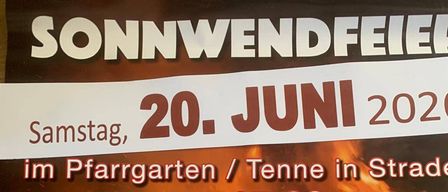 Poster for an event on June 20, 2026, at 17:00 in Straden. A bonfire is shown with silhouettes of people around it. Musical entertainment by Luis. Food and drinks provided.
