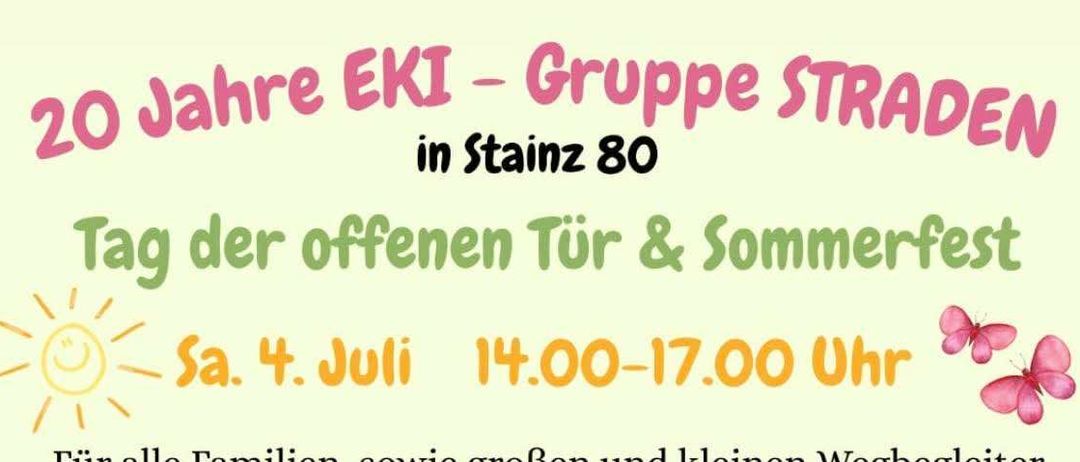 Tag der offenen Tür und Sommerfest am Samstag, 4. Juli, 14:00-17:00 Uhr. Für alle Familien, mit Snacks, Getränken, Gesang, Musik und Spielen. Bei schlechtem Wetter findet das Fest am 5. Juli statt.