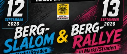 Plakat für das Herzog Motorsport-Event mit einem Rennwagen auf der Rennstrecke und Details zu den Veranstaltungsdaten, Zeiten und Sponsoren.