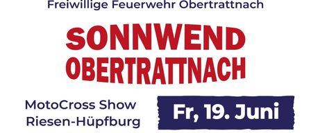 Ein Plakat für eine Veranstaltung der Freiwilligen Feuerwehr am Freitag, 19. in Hüpfburg. Der Text ist in Rot und Blau.