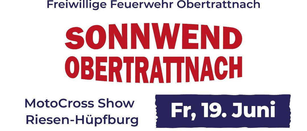 Ein Plakat für eine Veranstaltung der Freiwilligen Feuerwehr am Freitag, 19. in Hüpfburg. Der Text ist in Rot und Blau.