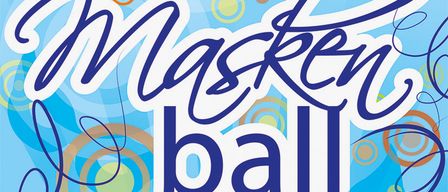 Plakat für den 'Maskenball' von Sport Union Retternetz am 31.01.2026 in der Fisch Alm. Das Plakat zeigt ein farbenfrohes, abstraktes Design mit blauen, gelben und roten Wirbeln.