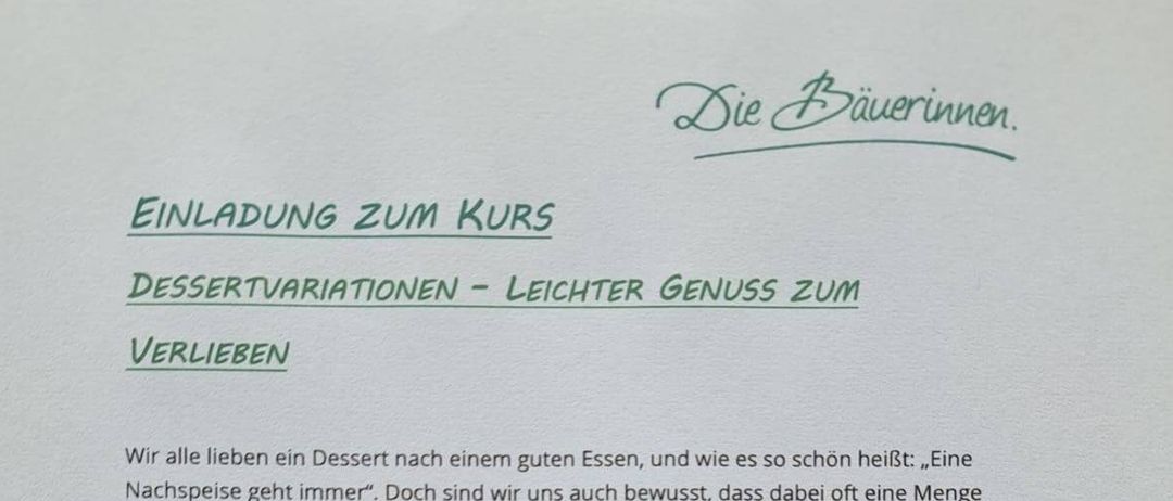 Das Dokument ist eine Einladung zu einem Backkurs, der sich auf Dessertvariationen mit reduziertem Zuckergehalt konzentriert. Es enthält Details wie Datum, Uhrzeit, Ort und Kosten. Der Kurs zielt darauf ab, den Teilnehmern beizubringen, wie sie Desserts auf gesündere Weise genießen können, indem natürliche Alternativen verwendet werden.
