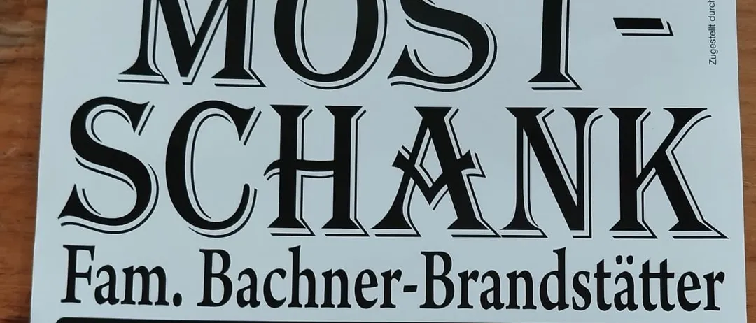 Werbeplakat für Most-Schänk, ein Familienunternehmen. Adresse: 8244 Schäffern, Dorfstraße 11. Tel.: 03339/7344. Termine: 17. April bis 4. Mai 2026. Hausgemachte Produkte!