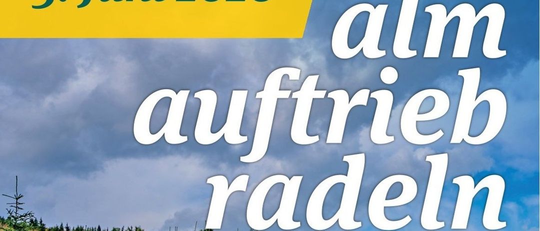 Mountainbiker auf einem Schotterweg mit einer Zusammenkunft am Vorauer Schwaig. Die Veranstaltung beginnt um 9 Uhr am Dorfplatz in Schaffern. Kein Ticket erforderlich.