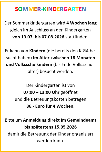 The summer kindergarten will take place for 4 weeks, starting July 13th, 2026. Children aged 18 months to elementary school can attend. Registration required by May 15th, 2026.
