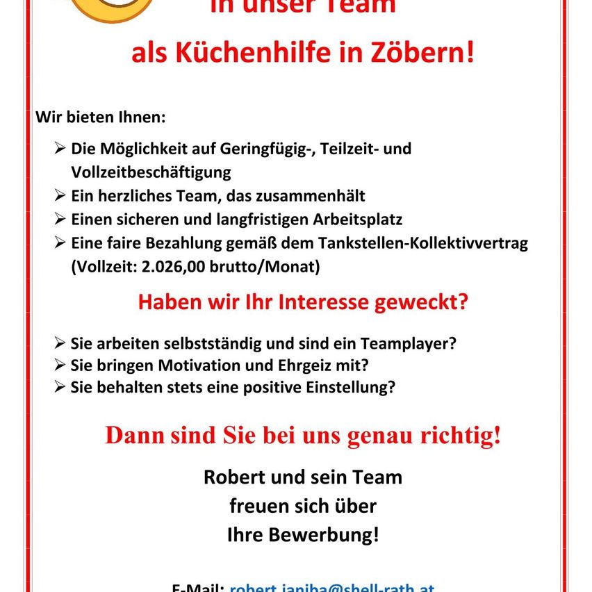 Stellenangebot für eine Küchenhilfe in Zobern. Flexible, Teilzeit- oder Vollzeitstellen verfügbar. Teamgeist, sicherer langfristiger Arbeitsplatz und faire Bezahlung. Wenn Sie motiviert, teamfähig und positiv eingestellt sind, bewerben Sie sich jetzt. Kontaktieren Sie Robert für weitere Informationen.