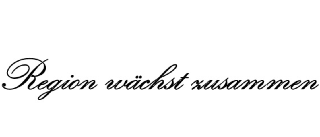 Schwarzer Text auf weißem Hintergrund lautet 'Region wächst zus' in einer stilisierten kursiven Schrift.