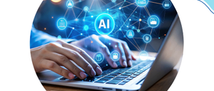 Ein Poster für 'Smartimpulse Osterreich' zeigt eine Person, die auf einem Laptop tippt, umgeben von KI-Symbolen, vor einem blau-grünen abstrakten Hintergrund. Es bewirbt ein Seminar im Jahr 2026, unterstützt von Bund, Land und Europäischer Union.