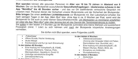 Ein Blutspendeflyer für St. Konrad. Der Blutspendedienst ist am Donnerstag, 16. Juli 2026, von 15:30 bis 20:30 in der Volksschule geplant. Kontaktinformationen sind auf dem Flyer angegeben.