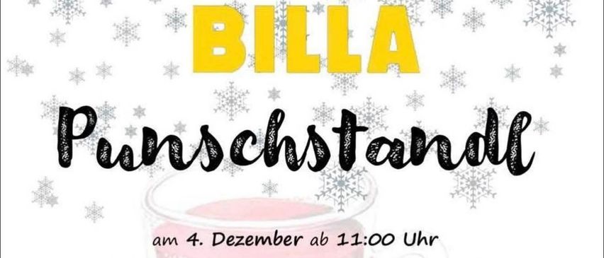 Der Flyer kündigt einen Punschstand-Event bei BILLA Reichenau am 4. Dezember ab 11:00 Uhr an. Ab 17:00 Uhr erwarten wir besonderen Besuch von der Perchtgruppe Sauriass-Pass und vom Nikolaus. Für die kleinen Gäste gibt es Nikolaus- und Krampussäckerl, solange der Vorrat reicht. Der gesamte Reinerlös wird an die Freiwillige Feuerwehr Reichenau gespendet.