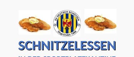 Schnitzelesssen-Veranstaltung von Deutsch Schützen am 8. März 2026 von 11:00 bis 15:00 Uhr. Speisen auch zum Mitnehmen. Reservierungen unter 0660 611 17 91 möglich. Freuen Sie sich auf Ihren Besuch.
