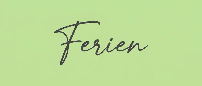 Ein grüner Hintergrund mit dem Wort Ferien in kursiver Schrift in Schwarz geschrieben.