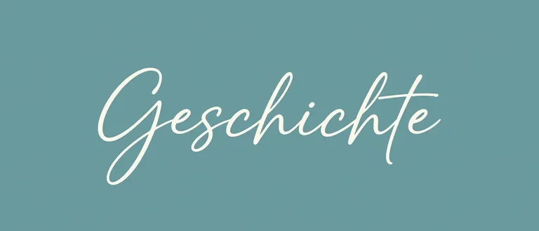 Ein blauer Hintergrund mit dem Wort 'Geschichte' in weißer kursiver Schrift. Das Wort ist leicht verschwommen.