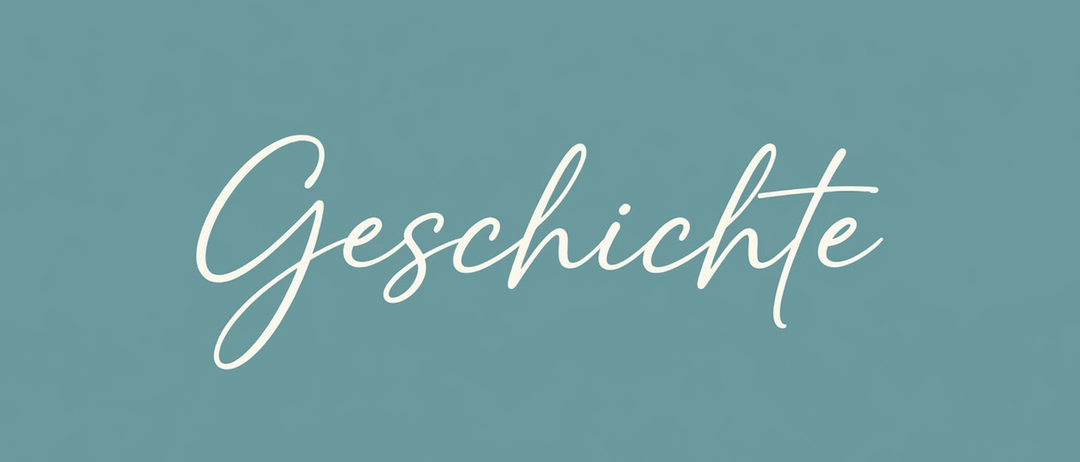 Ein blauer Hintergrund mit dem Wort 'Geschichte' in weißer kursiver Schrift. Das Wort ist leicht verschwommen.