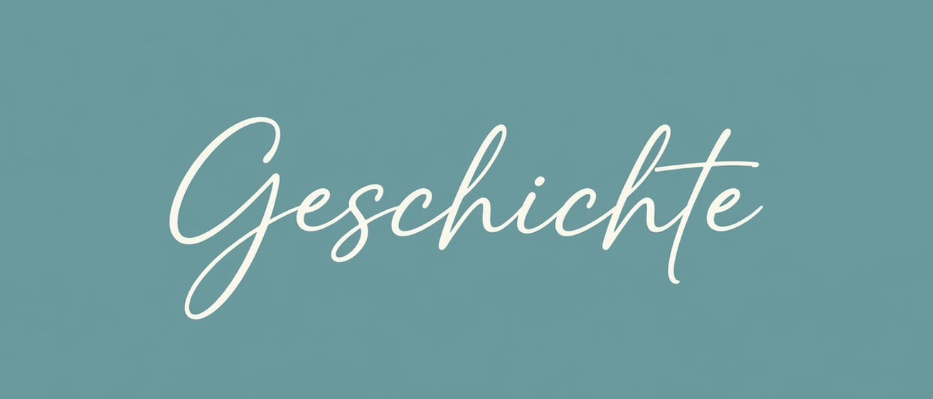 Ein blauer Hintergrund mit dem Wort 'Geschichte' in weißer kursiver Schrift. Das Wort ist leicht verschwommen.