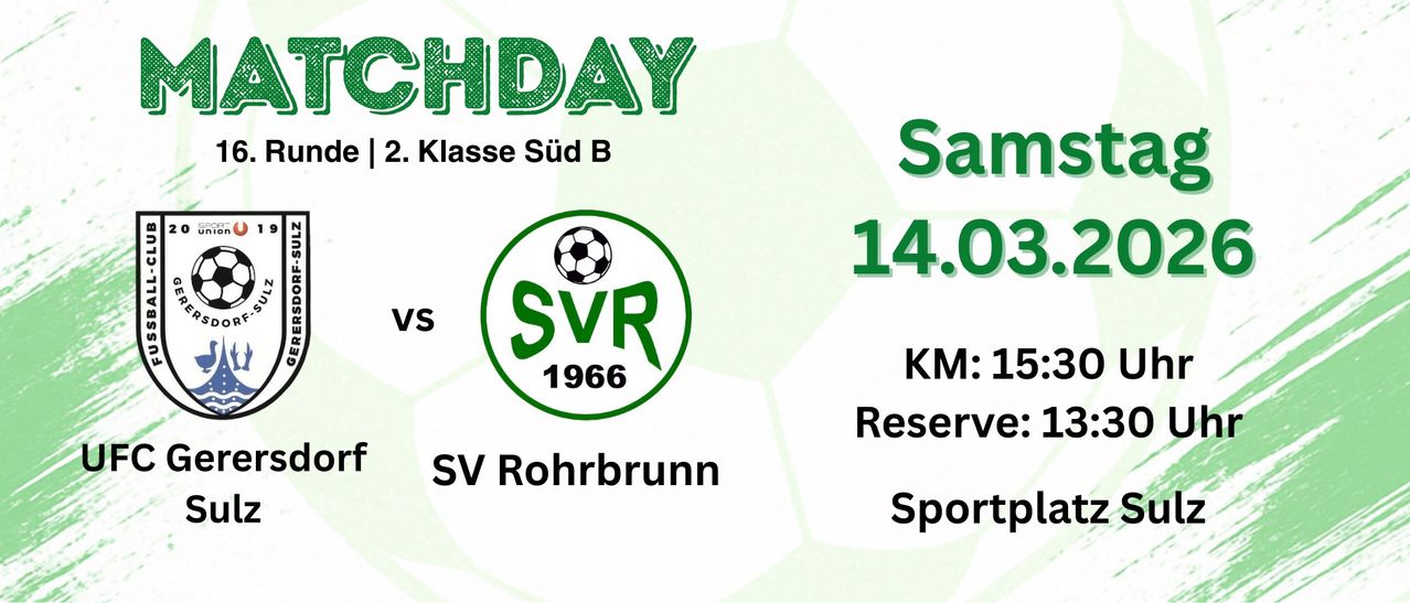 Poster for a soccer match between SVR 1966 and SV Rohrbrunn. It is scheduled for Saturday at 2 pm at KM1.
