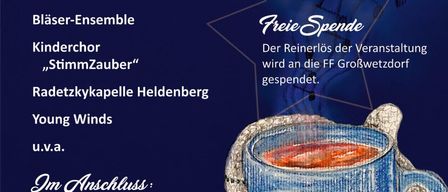 Ein Plakat für eine Winterveranstaltung am 7. Dezember 2025 um 17:00 in Wetzdorf. Zeigt eine Tasse Heißgetränk und erwähnt eine freie Spende.