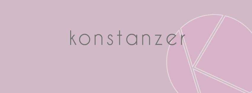 Ein rosa Hintergrund mit dem Wort 'konstanzer' in schwarzer Schrift. Auf der rechten Seite befindet sich ein rosa Kreis mit einem geometrischen Muster.