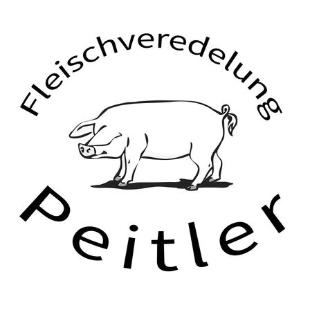 Logo für die Metzgerei "Fleischveredelung Peitler" mit einem Schwein in der Mitte.