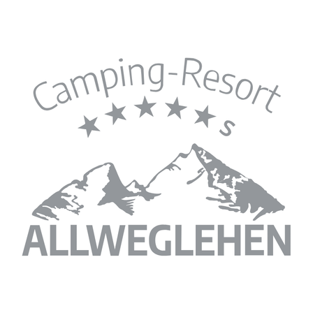 Logo für ein Camping-Resort namens Allweglehen, mit einer stilisierten Bergkette und fünf Sternen darüber.